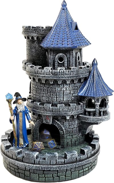 Dobbelstenen Toren - Dobbelstenen Roller - Rollenspel - Handbeschilderd Ontwerp - 11" hoog x 8" breed - Blauw