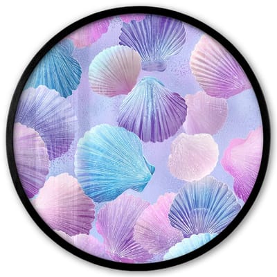 Poster in lijst Rond - Fotolijst 40x40 cm - Posters - Schelpen - Paars - Blauw - Patroon - Ronde posterlijst zwart - Decoratie - Wanddecoratie woonkamer - Muurdecoratie slaapkamer