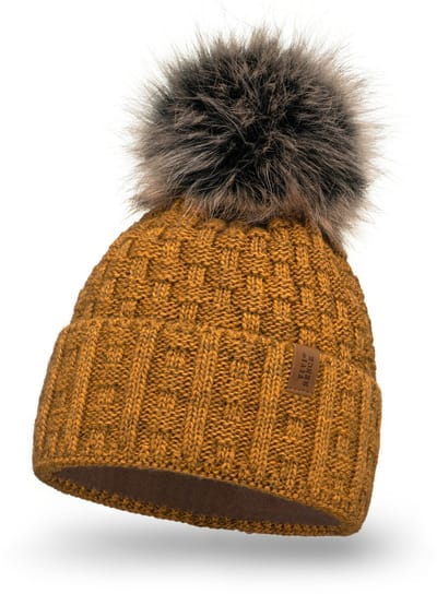 Vivisence Dames Wintermuts - Zachte Brei Met Pompon En Warme Fleecevoering Aan De Binnenkant - Beschermt Tegen Kou En Wind Voor Dagelijkse Stijl En Comfort In De Winter Met Een Zachte Pasvorm - Donkergeel