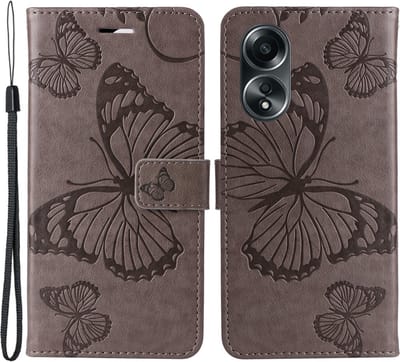 Coverup Hoesje - Geschikt voor OPPO A58 Hoesje - Coverup Vlinders Book Case - Taupe Grijs