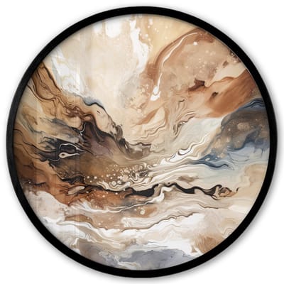 Poster in lijst Rond - Fotolijst 40x40 cm - Posters - Abstract - Kunst - Verf - Beige - Modern - Ronde posterlijst zwart - Decoratie - Wanddecoratie woonkamer - Muurdecoratie slaapkamer