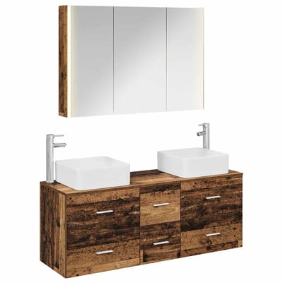 vidaXL Badkamermeubelset 4 st Oud hout Bewerkt hout en glas