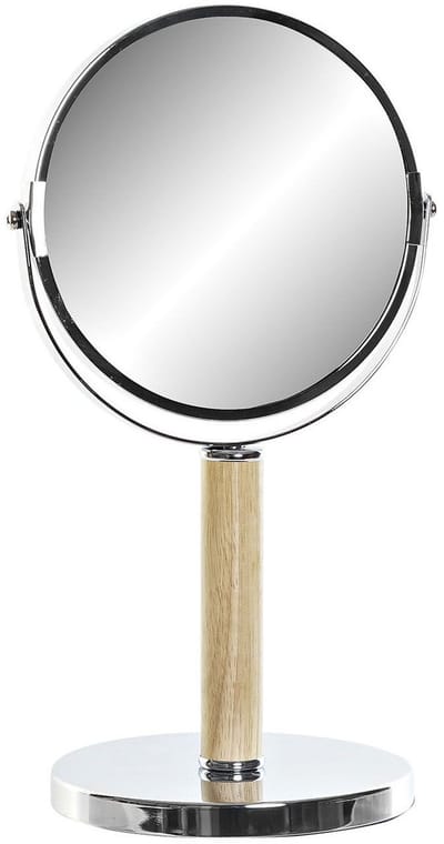 Badkamerspiegel / make-up spiegel - rond - dubbelzijdig - metaal - zilver - D19 x H34 cm