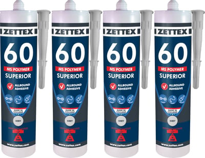Zettex MS 60 Polymeerkit Superior - Montagekit – Lijmkit – Afdichtkit - Binnen & Buiten - 4x290ml - Grijs