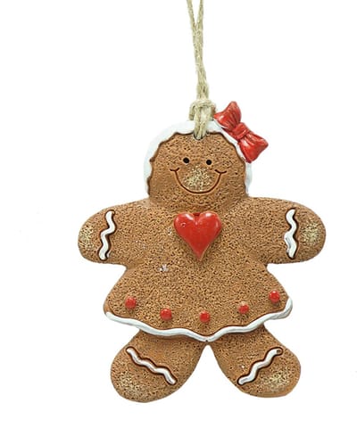 Clayre & Eef Kersthanger Gingerbread man 7x1x8 cm Bruin Polyresin