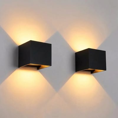Luminize Buitenlamp 2 stuks - Wandlamp buiten - Kubus wandlamp - Up en down light - 2700K warm licht - 12W - 1200 lumen - IP54 - LED - Zwart
