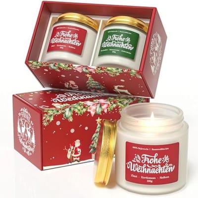 Set van 2 Geurkaarsen voor Kerst - Geparfumeerde Kaarsen van Natuurlijke Sojawas - Perfect als Kerstcadeau en voor Feestdecoratie