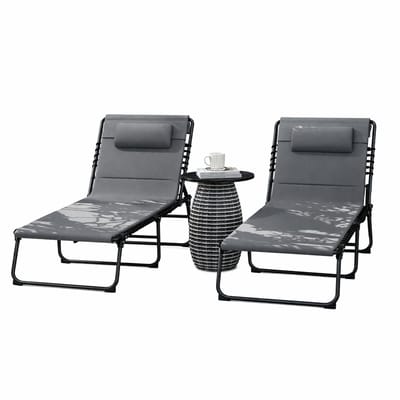 Delightness Ligbedden - Ligbed - Ligstoelen - Klapstoel - Ligstoel Tuin - Zonnebed - 2 stuks - Tuin - Strand - Kussen - Antraciet