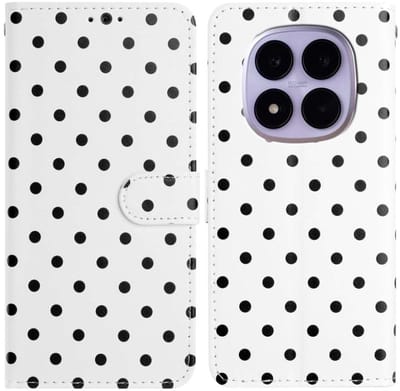 Hoesje Geschikt voor Xiaomi Redmi Note 15 Pro 5G | Polka Dot Wallet Book Case | Portemonnee Hoesje | 3 Pasjes | Magneetsluiting | Stand Functie | Wit