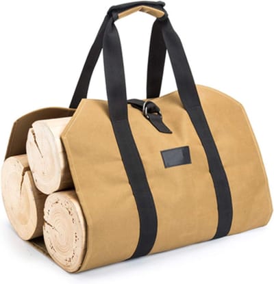 Haardhout Draagtas - Sterk & Waterdicht - Brandhout zak - Draagtas Brandhout - Tas voor Houtblokken Open Haard - Canvas logtas open haard - Kaki
