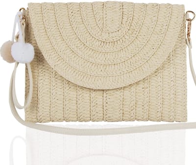 Dailygoods- Schoudertas Handgeweven - Rieten Tas - Boheemse Stijl - Afneembare Schouderriem - Ideaal voor Reizen - 100% Natuurlijke Materialen - Handtas