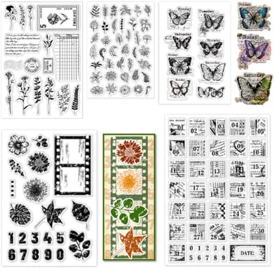 BaBaBa DIY Clear Stamp Pakket – Vlinders, Bloemen, Cijfers, Getallen – Voor Hobby & Knutselplezier Pakket van 5 Sets