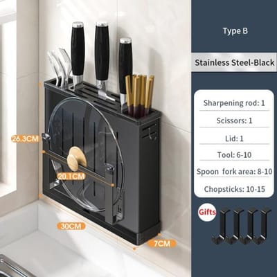 RVS Keukenorganizer Vork Lepel Messenstandaard Houder Snijplank Bestek Opbergplank Afvoer Keukenaccessoires black