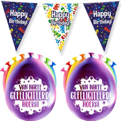 Paperdreams Happy brithday feest set - Ballonnen & vlaggenlijnen - 17x stuks