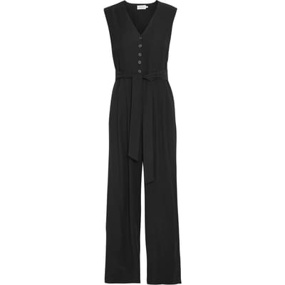 Zwarte mouwloze V-hals jumpsuit met strikceintuur Asana - MSCH Copenhagen