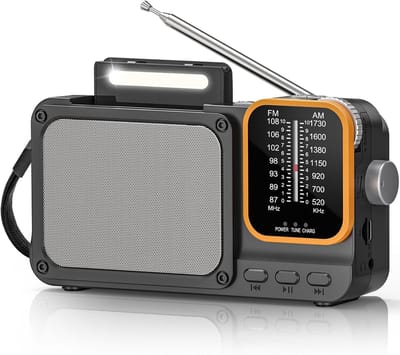Draagbare FM/AM radio met Bluetooth, leeslamp en 2400 mAh batterij - Compacte transistorradio voor onderweg