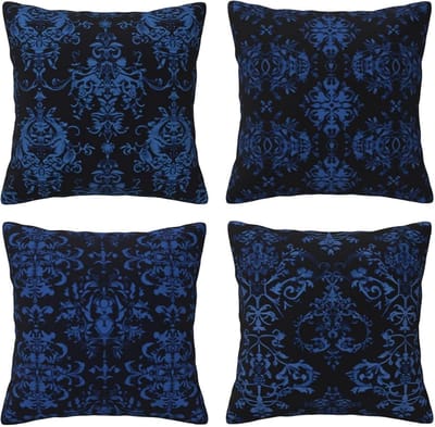 Set van 4 kussenslopen, 65 x 65 cm, bedrukt, blauw en zwart, kussenslopen, fluweel, zacht, groot, ademend, dubbelzijdig, bankkussen, vierkant, decoratie voor auto, huis, woonkamer, bank, slaapkamer