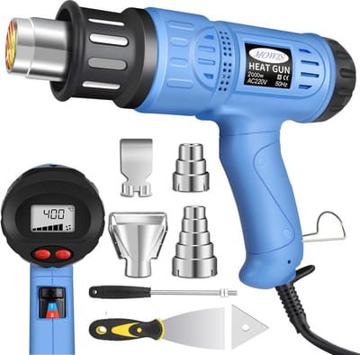 Professioneel Heteluchtpistool 1800W met LCD-display en 4 opzetstukken | Instelbare Temperatuur 100-600°C | Voor Verfverwijdering, Solderen, Krimpen
