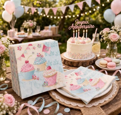 20 x Papieren tafel servetten 33cm Birthday cupcakes