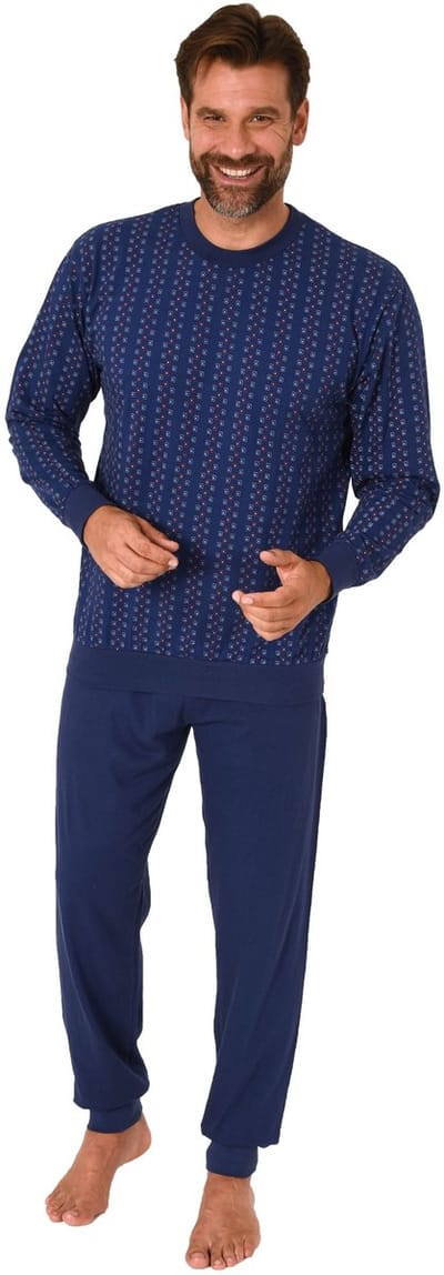 Herenpyjama met lange mouwen en manchetten in een elegante minimalprint-look