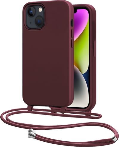 Hoes Geschikt voor iPhone 13 Mini Met Telefoonkoord - Siliconen Hoesje Backcover Met Ketting - Aubergine