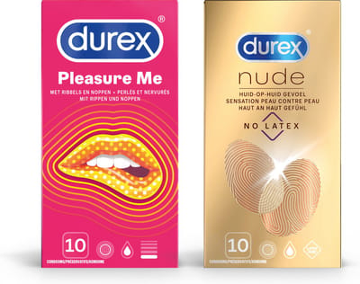 Durex - 20 stuks Condooms - Pleasure Me 1x10 stuks - Nude No Latex 1x10 stuks - Voordeelverpakking