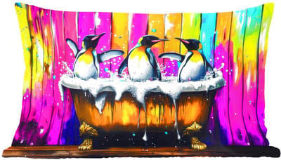 Sierkussens - Kussentjes Woonkamer - 60x40 cm - Pinguïns - Badkuip - Kleurrijk - Schuim