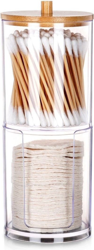 Wattenschijfjes en Wattenstaafjes Houder Tweelaags - Wattenschijfjeshouder - Dispenser - Make Up Remover Pads - Wattenstaafjeshouder