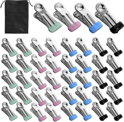 Wasknijpers, roestvrijstalen klemmen, metalen wasknijpers, multifunctionele antislip metalen klemmen, stabiel, voor sokken, handdoek, voedselafdichting (blauw, zwart, groen, roze)