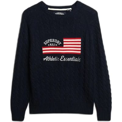 Superdry - Wijdvallende gebreide kabeltrui met vlag - Dames - Sweaters