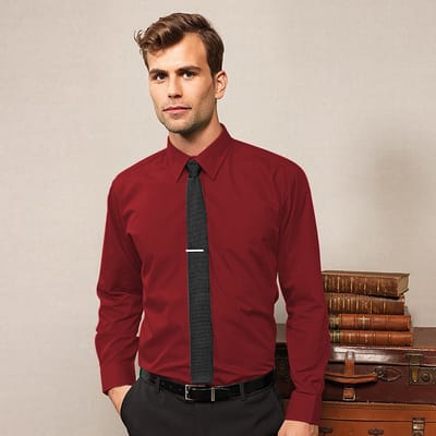 Premier Heren Premier Poplin Formeel Overhemd Met Lange Mouwen (Bourgondië)