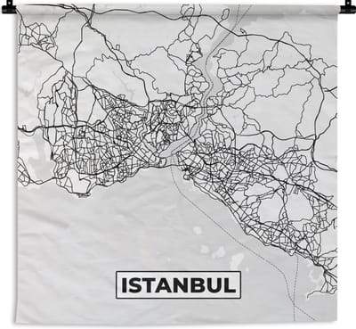 Wandkleed - Wanddoek - Kaart - Istanbul - Zwart Wit - Plattegrond - Stadskaart - 180x180 cm - Wandtapijt
