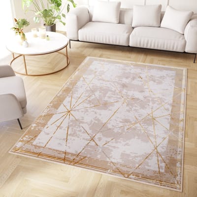 Tapiso Crystal Vloerkleed Beige Laagpolig Lijnen Modern Tapijt Maat- 80x150