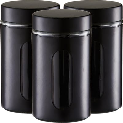 Zeller voorraadpot/blik met venster - 3x - zwart - 900 ml - glas/metaal