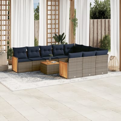 vidaXL - 11-delige - tuinbankset - met - kussens, - grijs - polyrotan