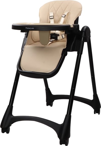 MamaLoes Luxe Kinderstoel op Wielen - Inklapbare Eetstoel Baby - Verstelbaar - Scott Beige