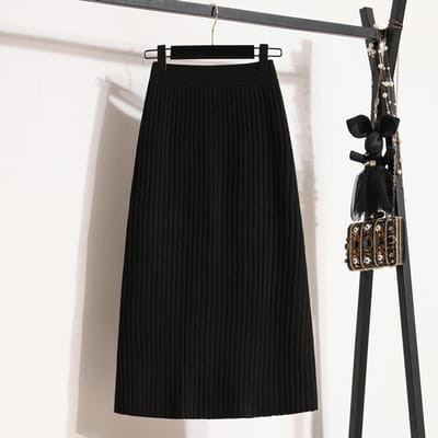 Hoge Taille Ribgebreide Rok Veelzijdige Klassieke A-lijn Rechte Rok voor Dames Winter Grote Maat Dikke Mm Slanke Midi-lengte Rok 4XL gray