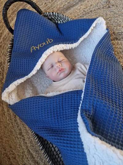 Wikkeldeken - Omslagdoek - Badcape Baby met naam 70x70 Army green / Teddy / Baby Creaties