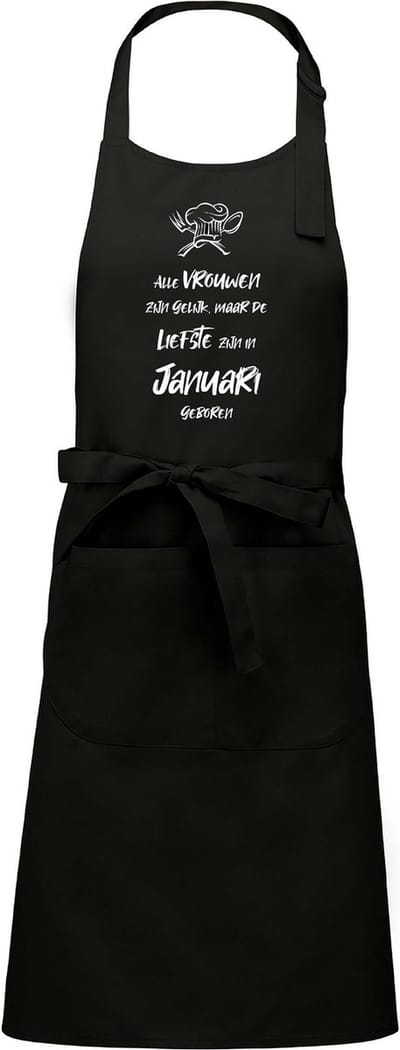 Mijncadeautje - Luxe schort - zwart - Alle vrouwen zijn gelijk - januari