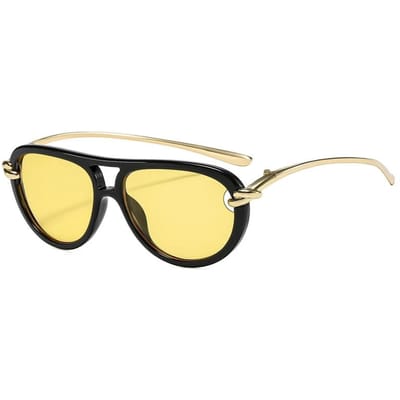 Populaire Stijlvolle Dubbele Brug Aviator Dames Luxe Zonnebril Retro Designer Ovalen Holle Zonneklepbril Brillen UV Bescherming 400 Zonneklepbril 1PC