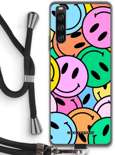 Case Company® - Hoesje met koord geschikt voor Sony Xperia 10 IV hoesje met Koord - Smiley N°1 - Telefoonhoesje met Zwart Koord - Bescherming aan alle Kanten en Over de Schermrand