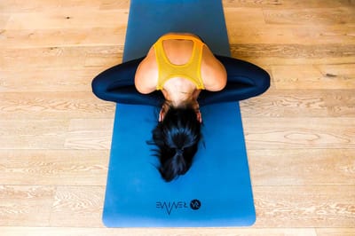 REVIVE eco / duurzame Yogamat "EARTH" - exercise / fitness mat - kleur navy - 183 x 68 cm, 5 mm dikte, van natuur rubber