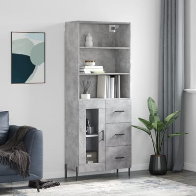 vidaXL - Hoge - kast - 69,5x34x180 - cm - bewerkt - hout - betongrijs