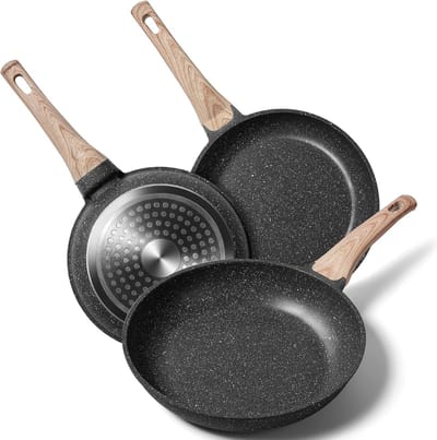 Inductie Non-Stick Koekenpannenset 20-24-28cm Granieten Kleine Omelet Pannen Set met Bakelieten Handvat Eierpannen Skillet Set Geschikt voor alle Fornuizen