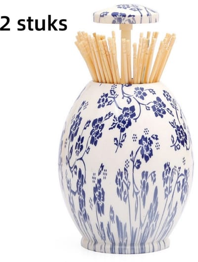 2 stuks - tandenstokerhouder - Blauw-wit porseleinpatroon - Automatisch uitklapbaar door te drukken - Geschikt voor thuis, woonkamer, eetkamer en hotel - 10*7,5 cm - Blauw