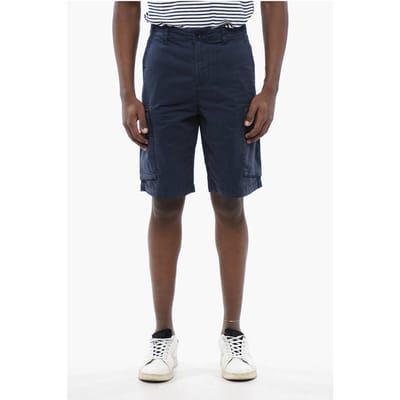 Katoenen cargoshorts met riemlussen in blauw