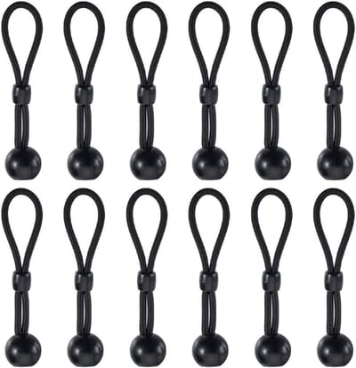 12 Stuks Bungee Balls, Zwarte Bungee Koorden met Zonbescherming voor Rolgordijnen, Kampeertenten en Cargo Organisatie, 10 cm