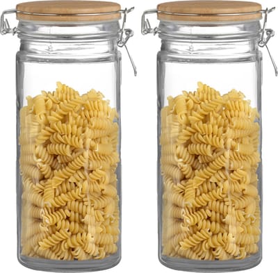 Urban Living Weckpot/inmaakpot - 2x - 1,3L - glas - met beugelsluiting - bamboe deksel