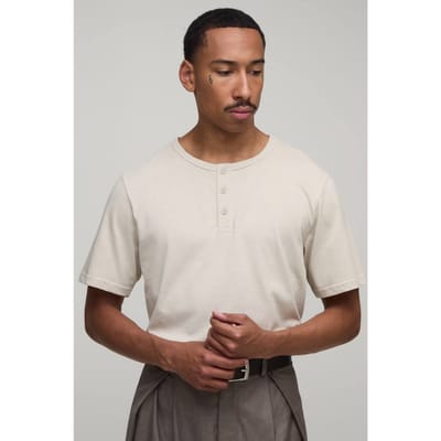 Essentieel Regular Fit Henley T-shirt | Stone | Size XS