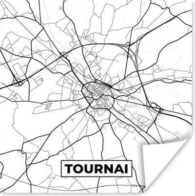 Poster België – Tournai – Stadskaart – Kaart – Zwart Wit – Plattegrond - 100x100 cm XXL